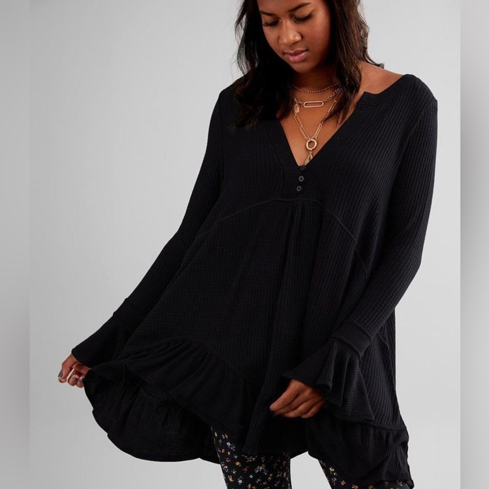 Free People Black Size Small Your Girl Henley Tunic